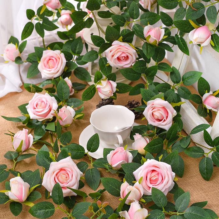 仿真玫瑰花藤条蔓藤塑料花假花栅栏房顶吊顶暖气空调管道装饰遮挡