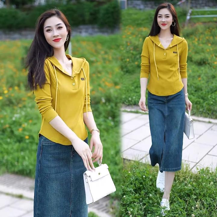 时尚套装裙女2025春秋新款长袖连帽上衣休闲牛仔裙显瘦减龄两件套