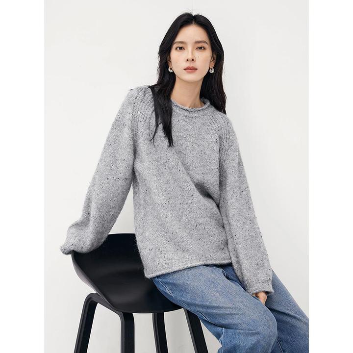 绵羊毛混纺韩系彩点圆领毛衣女冬季新款宽松慵懒卷边针织衫高级感