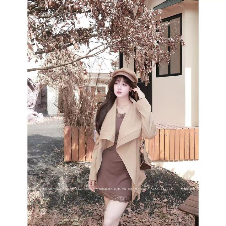 【维纳斯】温与柔早秋纯欲穿搭气质长袖不规则设计感针织连衣裙