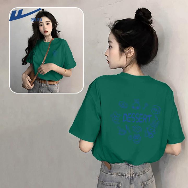 【回力】ins欧美上衣墨绿圆领短袖2025新款爆款潮流百搭宽松上衣