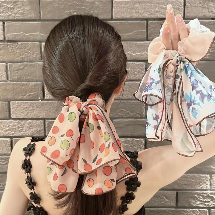 韩式网纱结飘带发圈大肠发绳碎花花朵头绳发饰水果饰品女皮筋