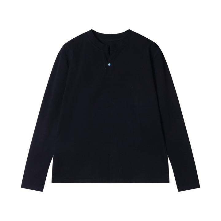 T2183时尚个性韩版纯色纽扣小V领长袖T恤百搭情侣套头上衣