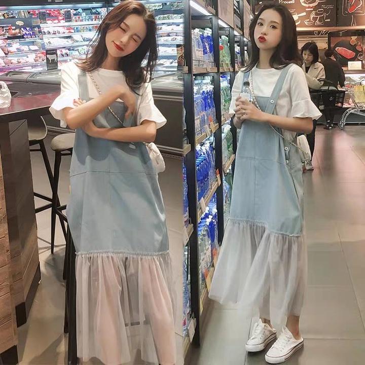 法式桔梗裙大码女装遮肚连衣裙胖公主显瘦减龄两件套