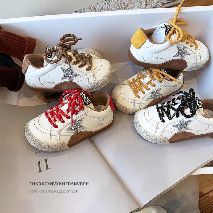 童鞋25新亮片星星童鞋小童儿童运动鞋女童小白鞋做旧男童墨素潮鞋