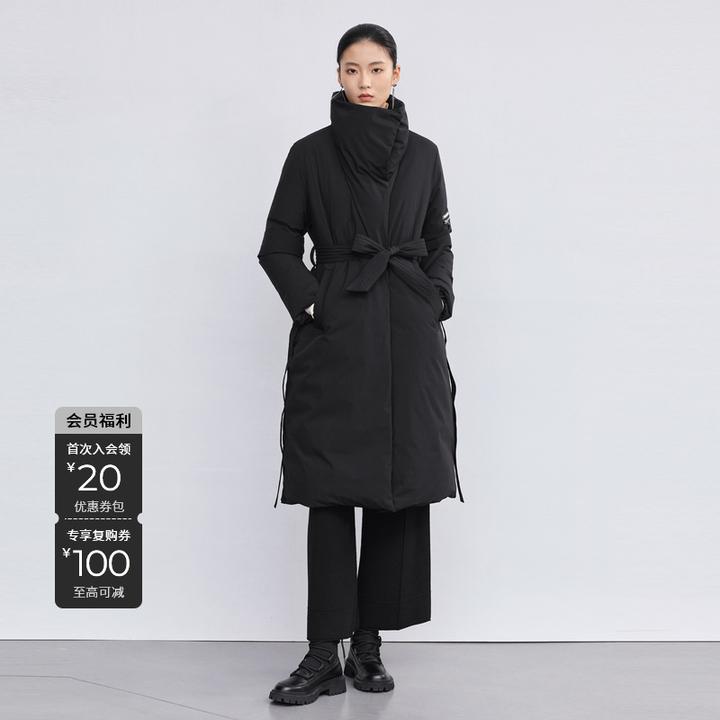 S·DEER圣迪奥女装高领撞色字母收腰长款羽绒服S224Z2401