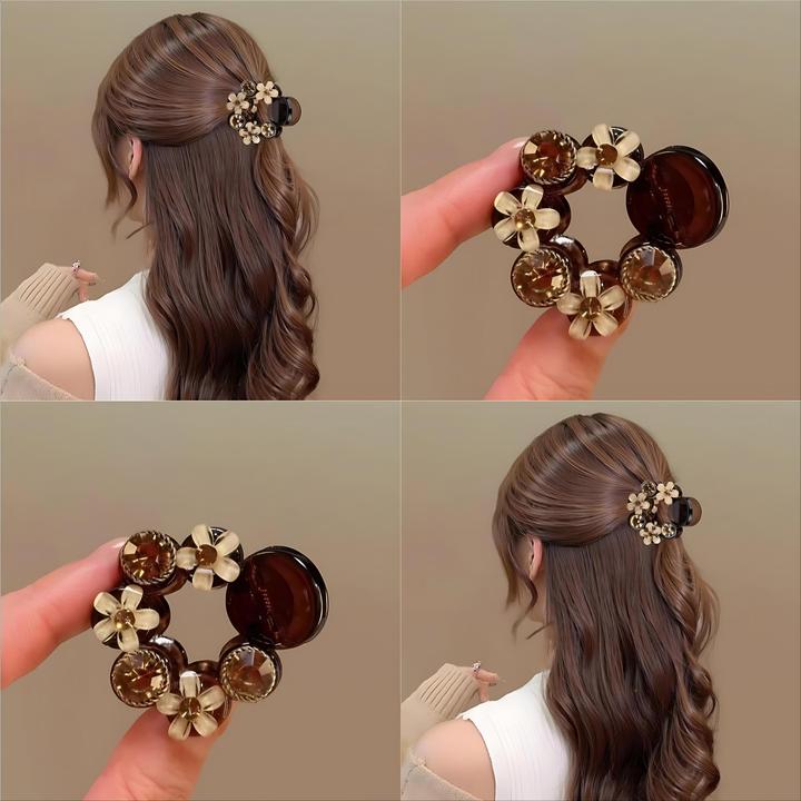 拿铁咖色~公主头气质小号抓夹花朵发夹后脑勺半扎发侧边抓夹