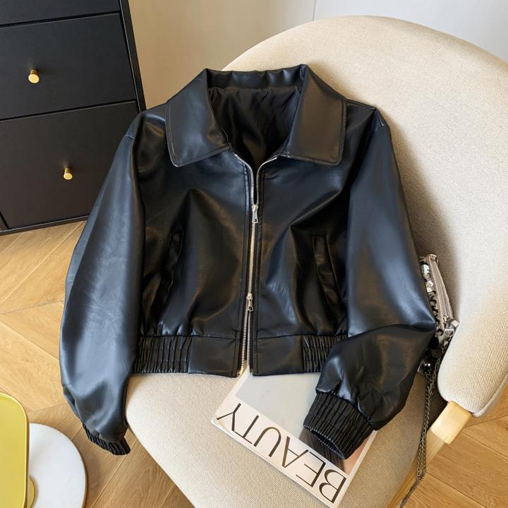 2025春秋新款复古港风短款机车黑色皮衣外套女士夹克爆款PU皮上衣