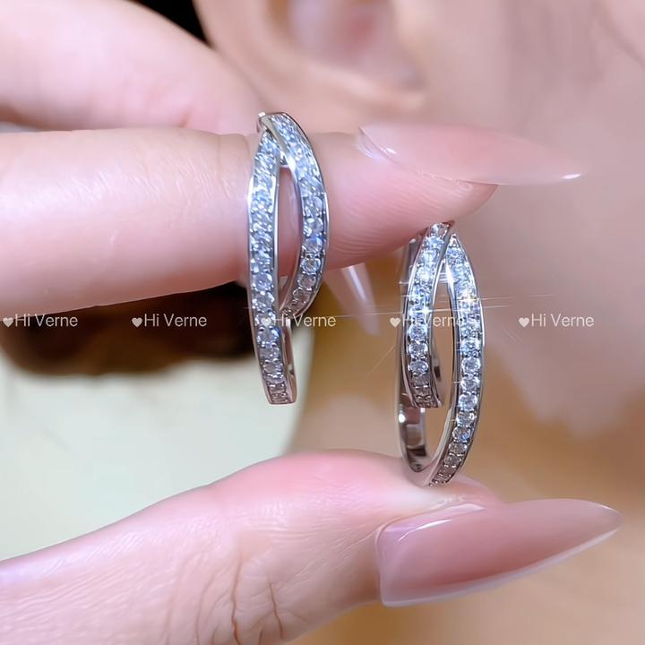 铜合金合成锆石耳饰 新款法式不规则双层圈圈耳扣轻奢高级感耳环