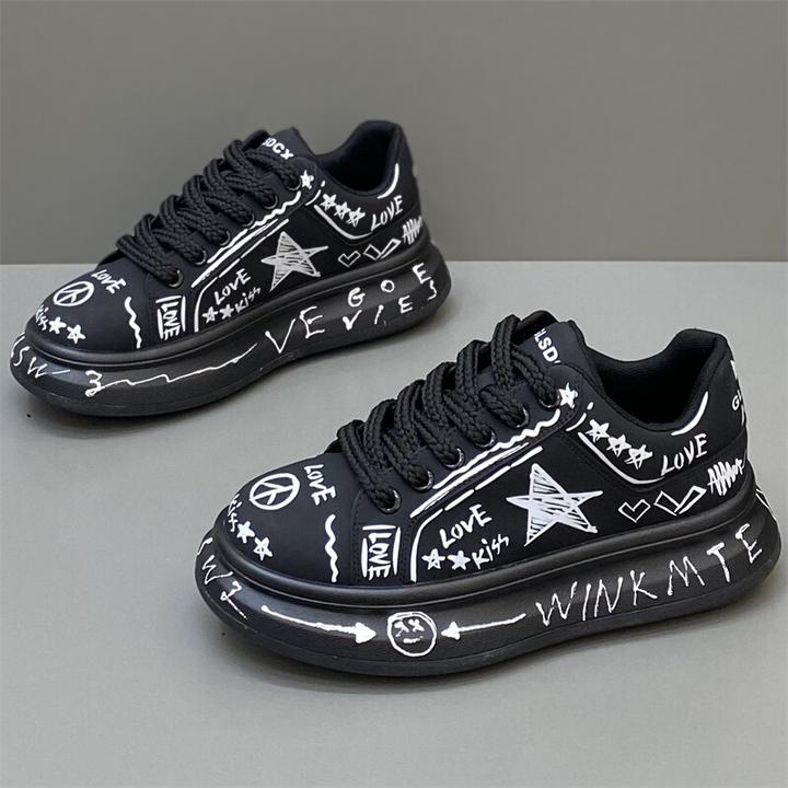 超火设计涂鸦小白男鞋2025秋季新款厚底增高男板鞋时尚百搭休闲鞋