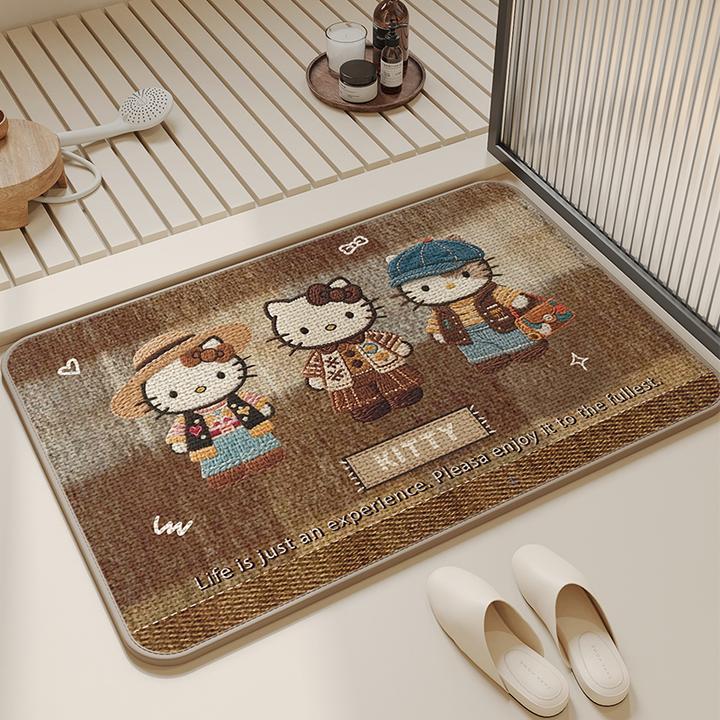 毛茸茸凯迪喵棕色卡通可爱吸水防滑卫生间门口地垫适合浴室厕所