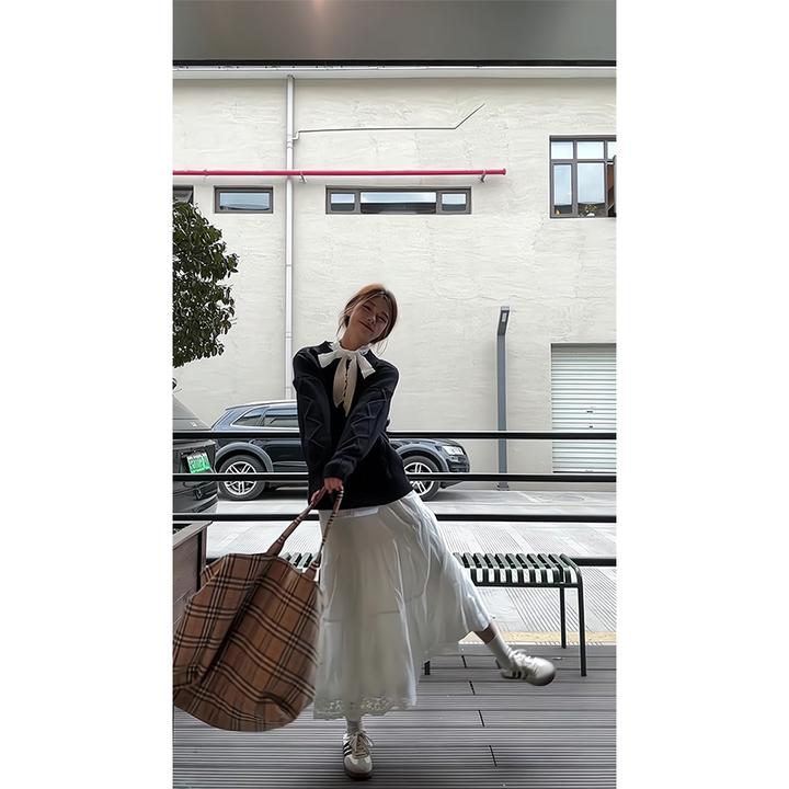 2025新款女士早春季慵懒风小众设计感针织衫上衣高腰半身长裙