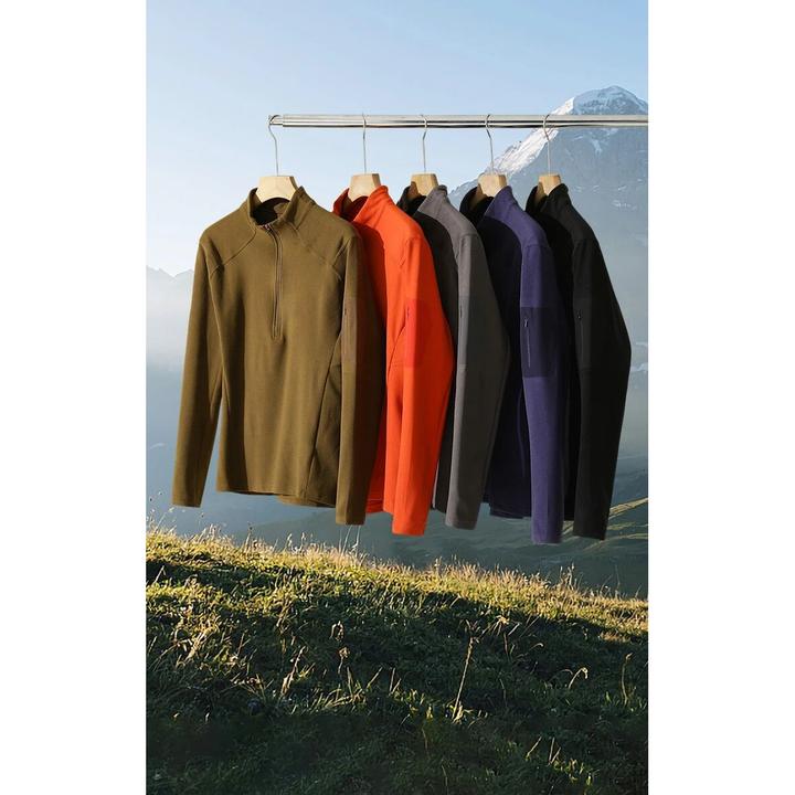 户外运动保暖立领长袖双面绒春秋季新款时尚潮流半拉链卫衣7519