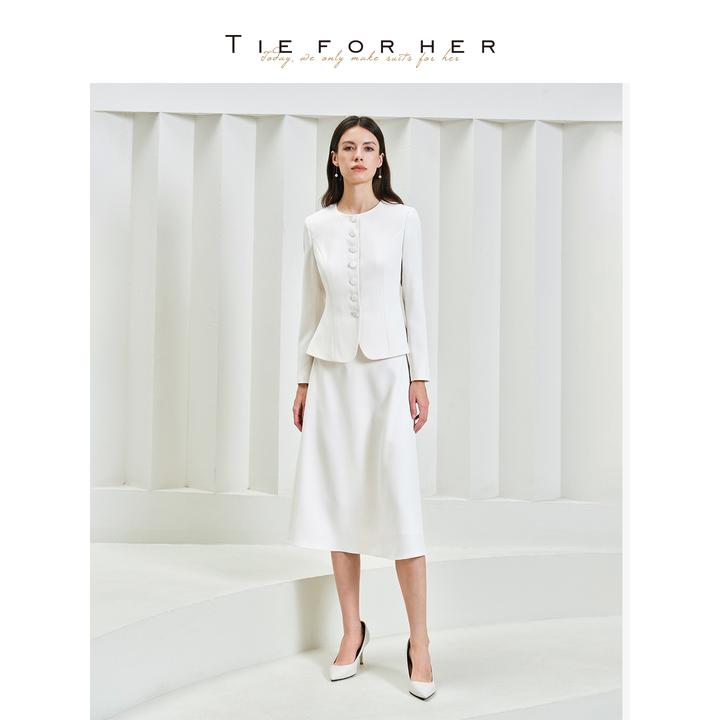 TieForHer Piana香草白西装套装女外套半裙A字版型千金风显瘦通勤