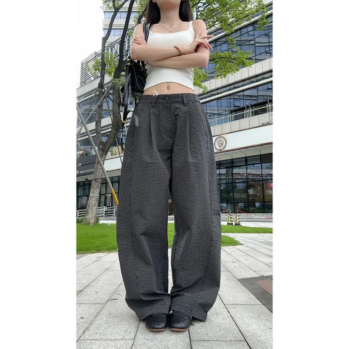 【可调节腰扣】夏季复古褶皱弯刀裤女老钱风宽松显瘦通勤阔腿长裤