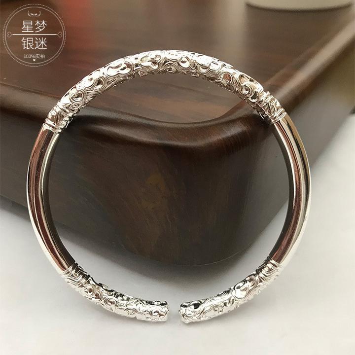 足银手镯 9999银如意金箍棒手镯男个性霸气实心祥云开口手环经典