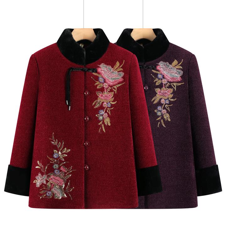 中老年女装国风立领棉衣气质冬季刺绣妈妈装民族风奶奶加厚外套
