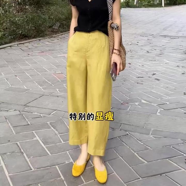 天丝亚麻哈伦裤女2025夏季裤子薄麻料裤子小个子九分裤宽松气球裤