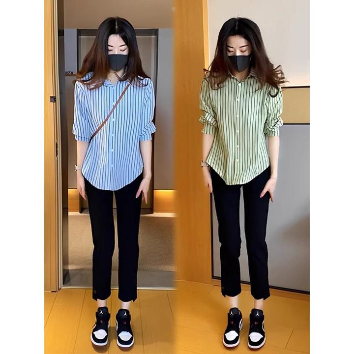 竖条纹衬衫女设计感小众显瘦遮肉高级感春夏2024新款减龄气质上衣