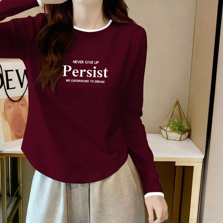 92棉圆领长袖t恤女时尚设计感打底衫春秋冬季新款韩版显瘦上衣潮