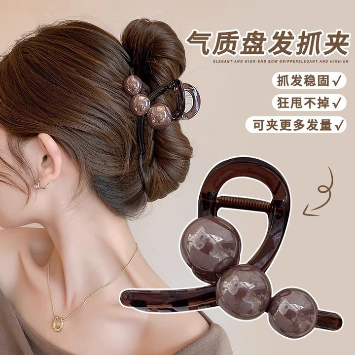*气质盘发抓夹中号鲨鱼夹女2025新款珍珠发卡后脑勺小夹子头饰发