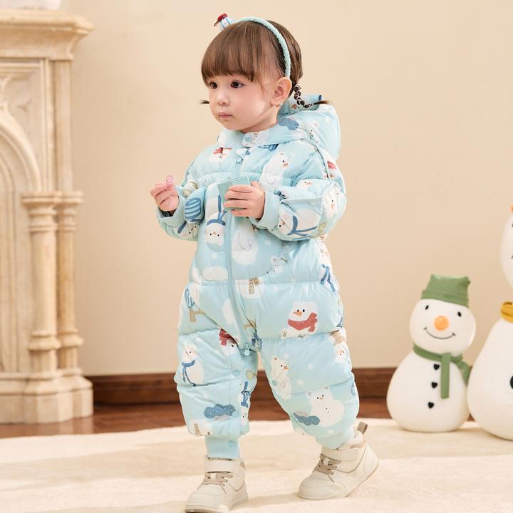 儿童连体衣羽绒服男女宝宝0-1-2岁婴儿冬套装哈衣外出服爬服童装
