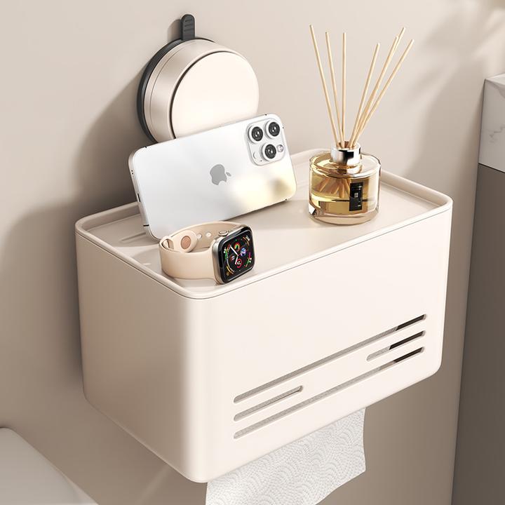 卫生间吸盘纸巾盒壁挂式免打孔浴室厕所防水厕纸盒抽纸卷纸置物架