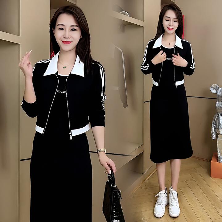 时尚休闲连衣裙套装女2025年春季新款小个子洋气外套背心裙两件套