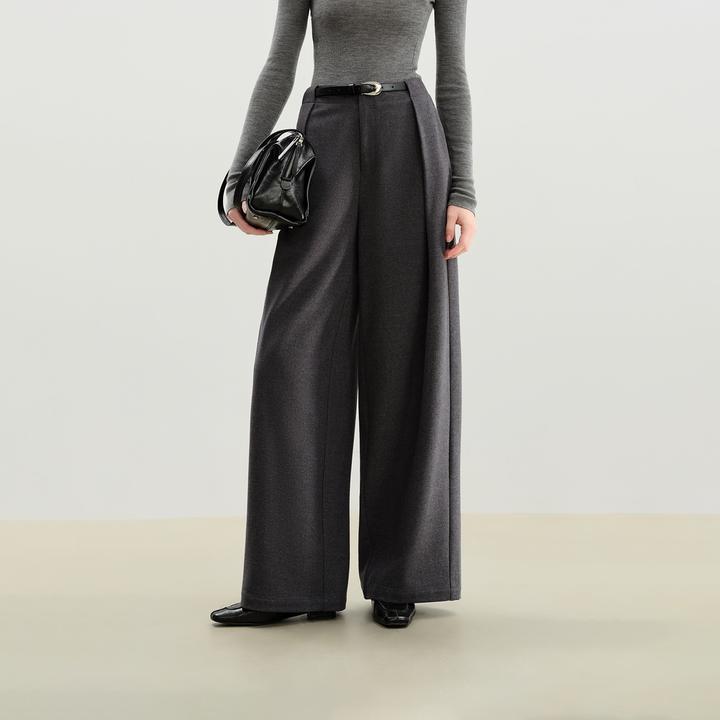 自巧小个子仿羊毛活褶设计微阔腿拖地裤直筒长裤25ZQ94181