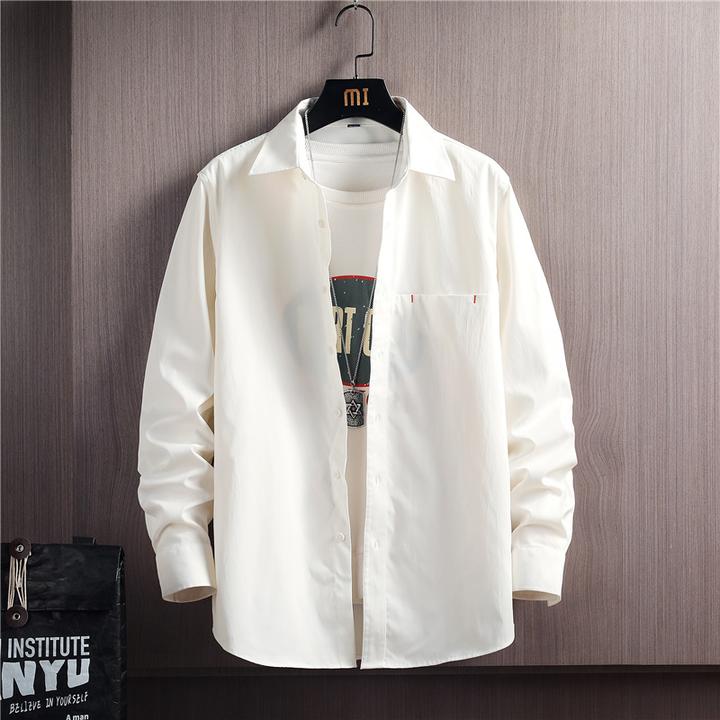 文艺简约工装长袖衬衫男通勤休闲外搭复古时尚日系色港风宽松