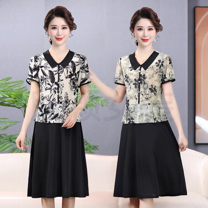 夏季复古中式国风假两件连衣裙2025新款时尚妈妈装气质显瘦裙子