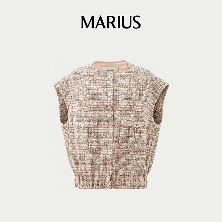 MARIUS"珊瑚马甲"复古老钱风圆领气质时尚小香风无袖马夹