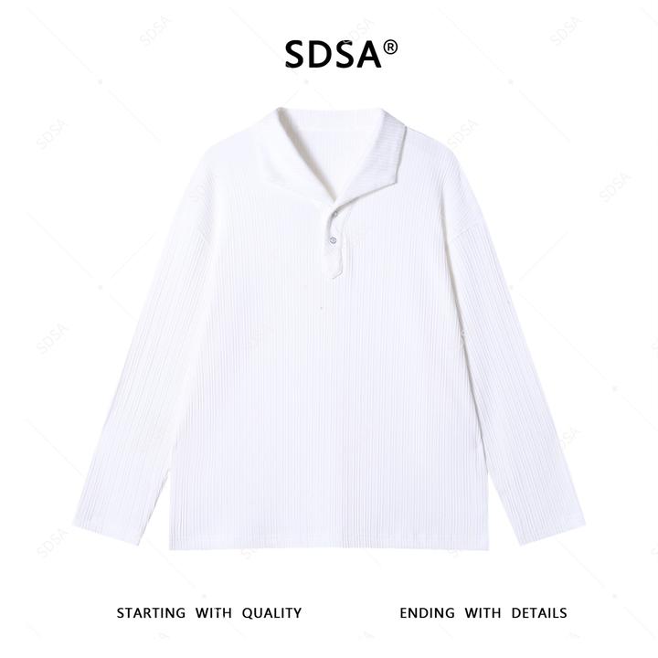 SDSA男士长袖t恤2025新款轻奢痞帅男装纯色纽扣翻领设计长袖T恤