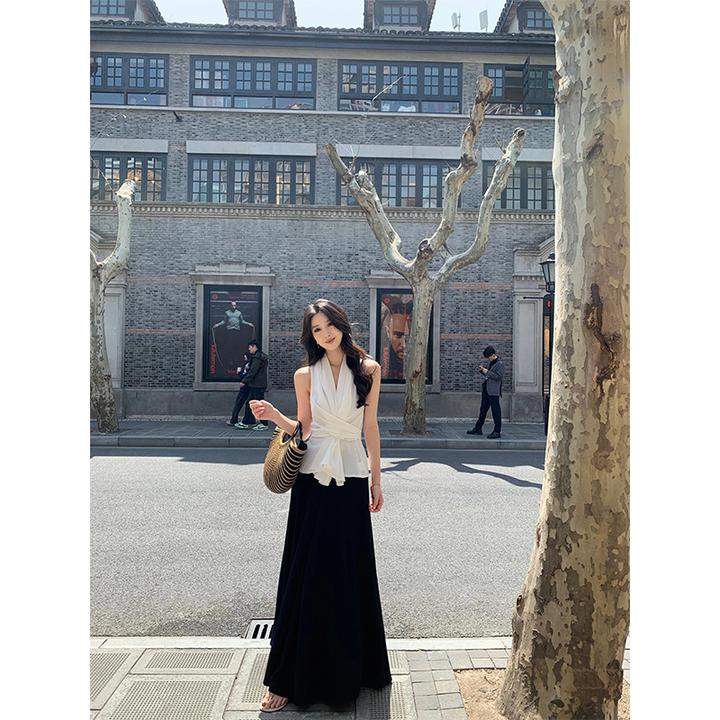 2025夏季新款时尚洋气高级感无袖背心女高腰百搭显瘦半身裙两件套