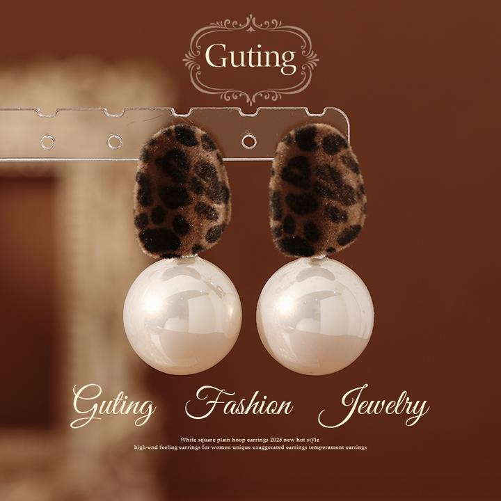 铜合金耳饰 22939不规则豹纹耳坠耳环女高级感秋冬耳钉百搭耳饰