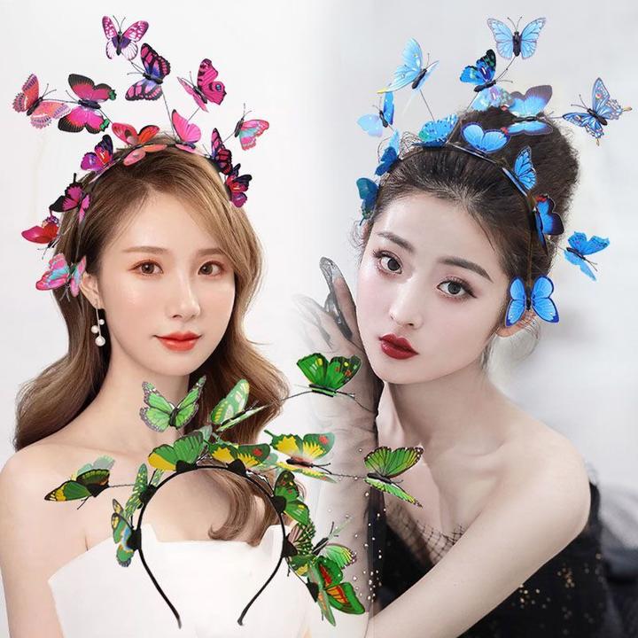 舞台演出夸张仿真蝴蝶发饰儿童头箍仙美森系花环适合生日礼物