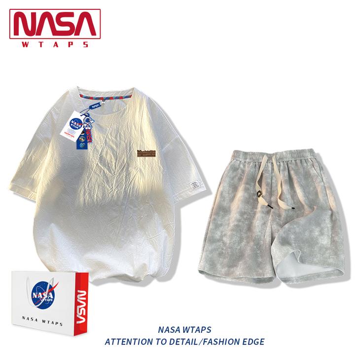 NASA WTAPS冰丝短裤男夏季薄款宽松速干扎染运动休闲五分中裤一套