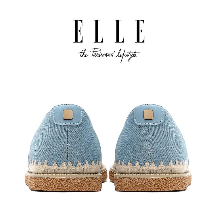 ELLE刺绣小香风渔夫鞋女2025新款时尚编织懒人一脚蹬通勤百搭单鞋