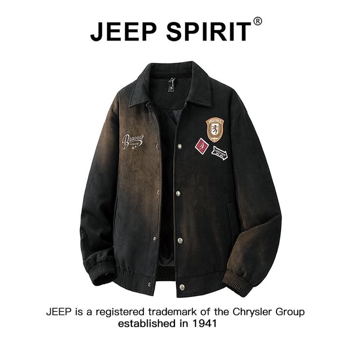 JEEPSPIRIT吉普复古麂皮绒翻领夹克棉服男秋冬季港风宽松加厚外套