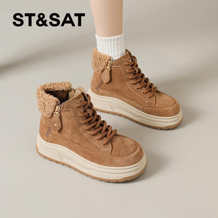 星期六棉鞋马丁靴女2025新款冬季加绒户外雪地靴登山百搭工装短靴