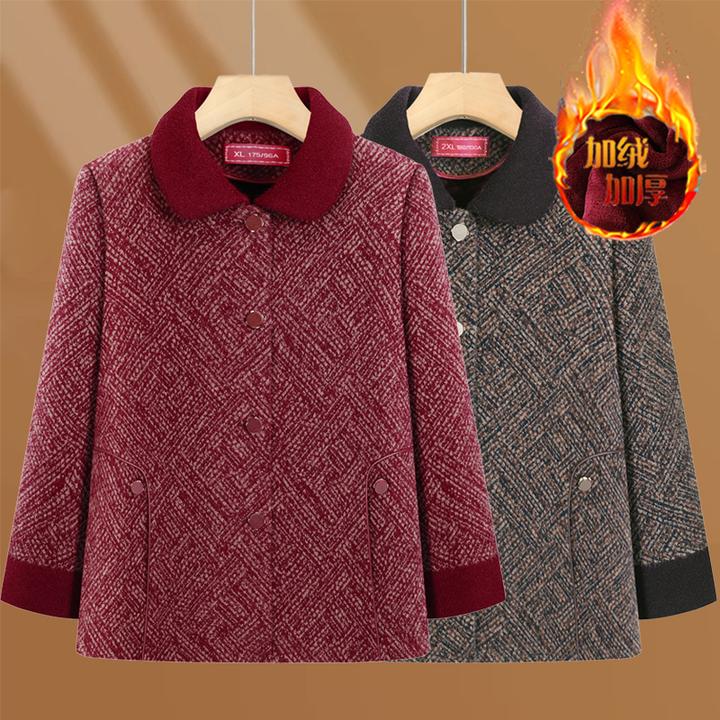 2025新款妈妈秋冬装加绒加厚外套中老年女装中式盘扣保暖毛呢大衣
