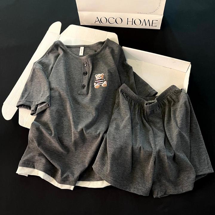 夏季睡衣女士短袖大码2025新款凉感可爱高级感小熊家居服夏天套装