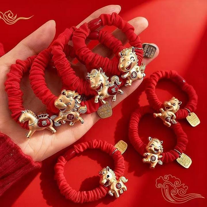2026马年本命年红色发圈头绳新年皮筋头发喜庆头饰发绳