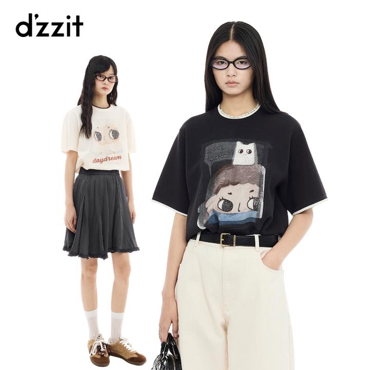 【泡泡玛特联名系列】dzzit地素短袖针织衫春秋情绪T上衣女3J1E302