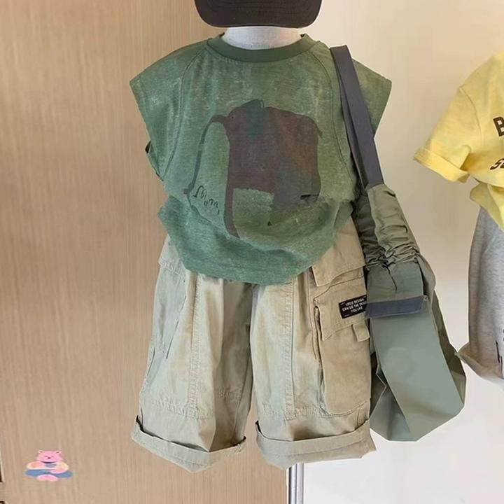 韩版童装男童浅绿色纯棉短袖t恤夏2025新款儿童大象女宝宝上衣