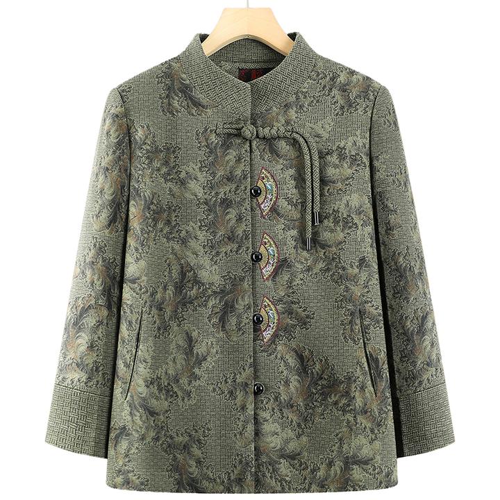 中老年人女装春秋新款长袖外套气质妈妈装绣花立领中式上衣奶奶装