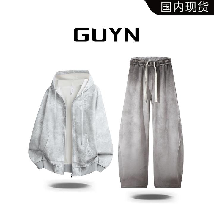 【品牌现货】GUYN痞帅男装一整套开衫卫衣男套装秋季新款潮流上衣服