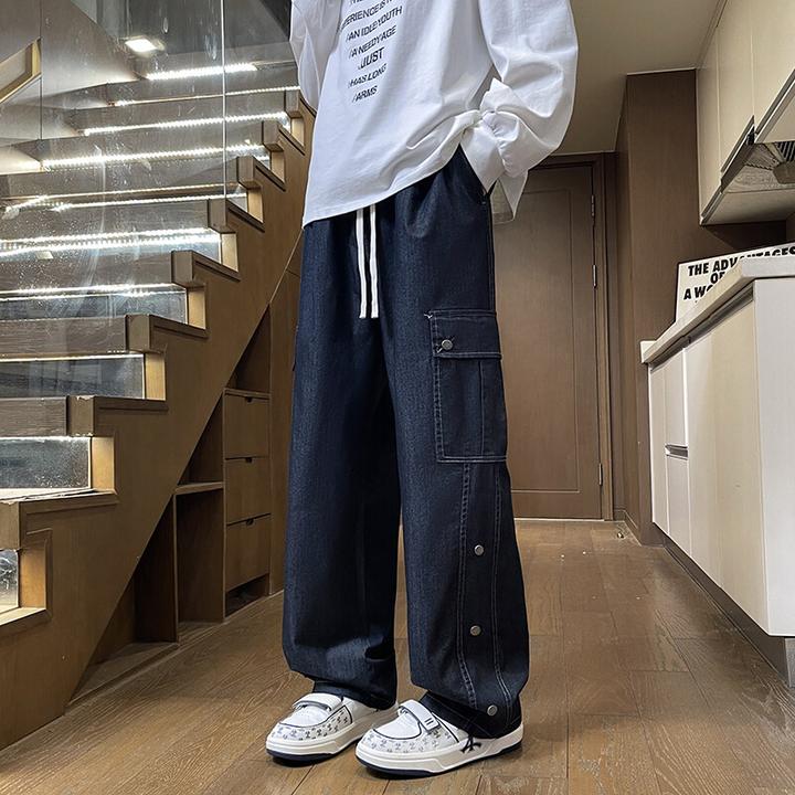 春秋季新款直筒牛仔裤青少年男生潮牌潮流学生宽松阔腿休闲长裤子