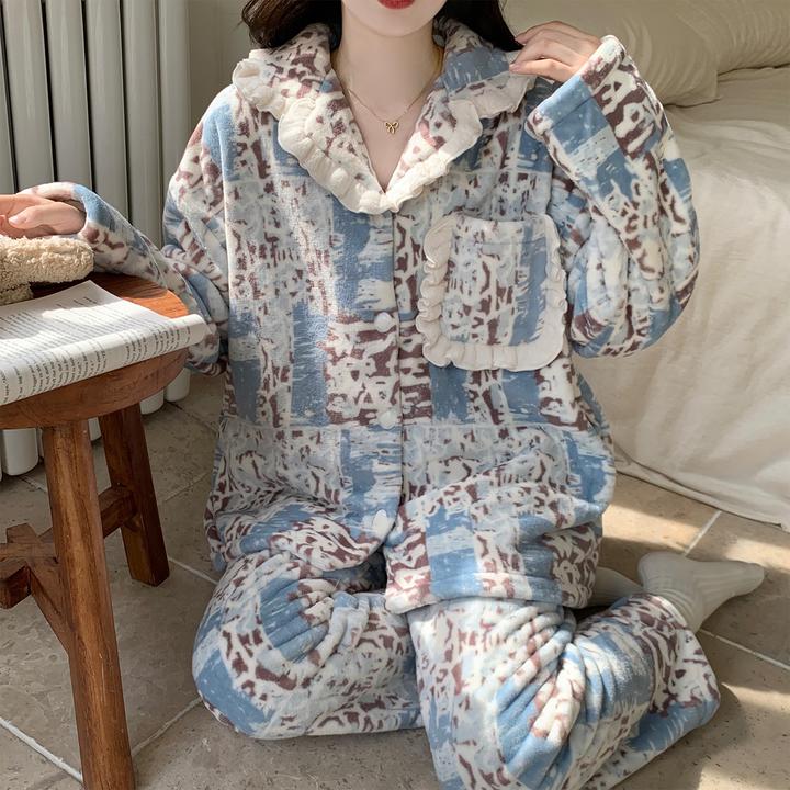 珊瑚绒秋冬季保暖睡衣女款爆款2025新款法兰绒加绒加厚家居服套装