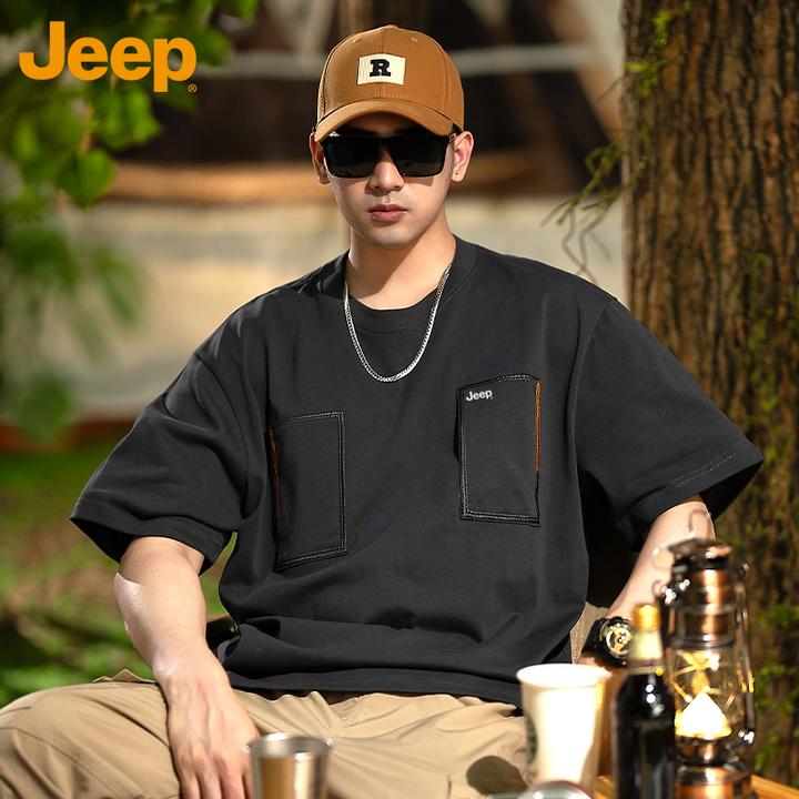 JEEP/吉普短袖T恤男士设计师高级感重磅纯棉衣服夏季薄款圆领体恤
